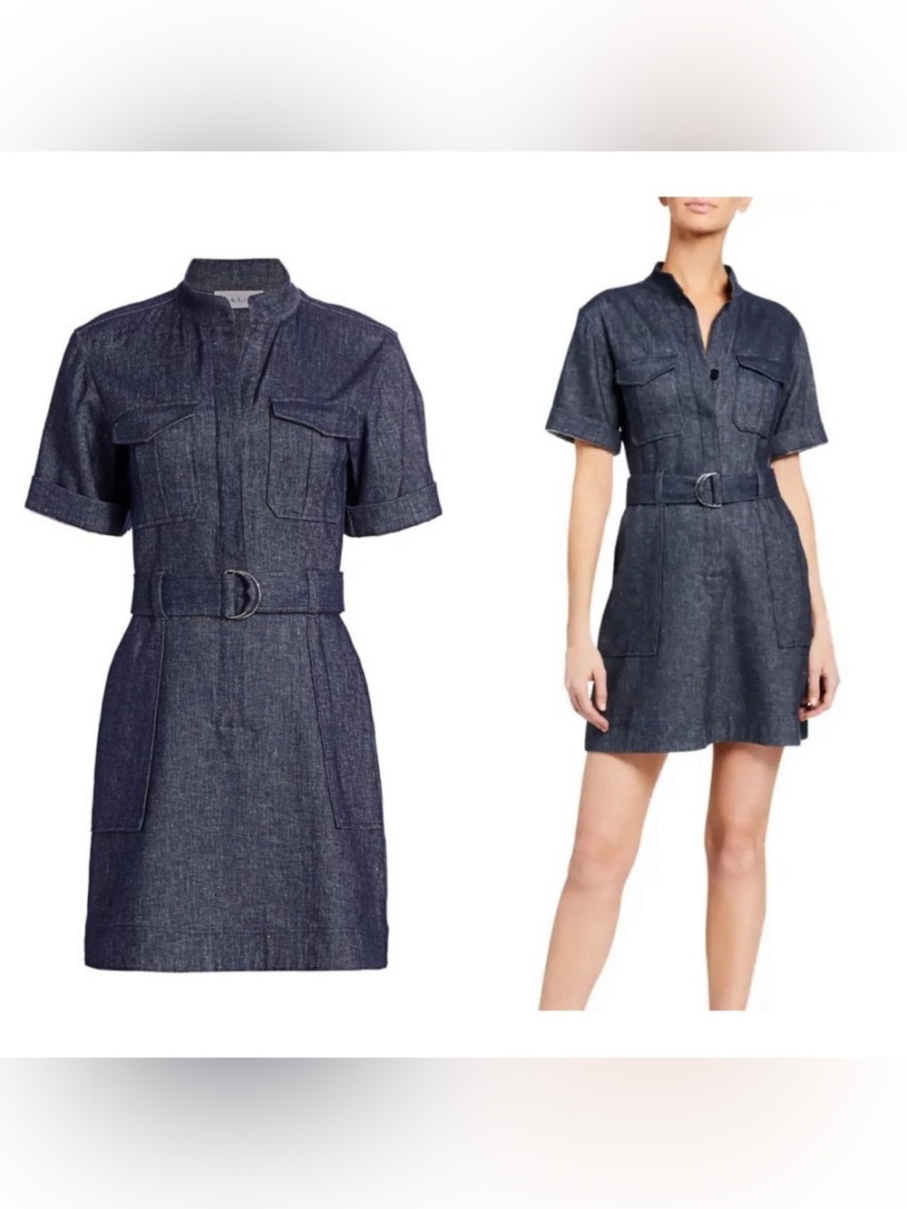 A.L.C Romi Linen- Chambray Short Sleeve Belted Dress